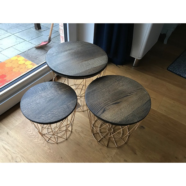 Eiche, runde Tischplatte, verleimt, Maße auf Anfrage, Stärke 3 cm mit Fase, schwarz geölt, Ø60cm